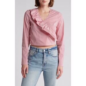 Freshman Women’s Asymmetric Ruffle Pink & White Stripes Top NWOT Size Medium